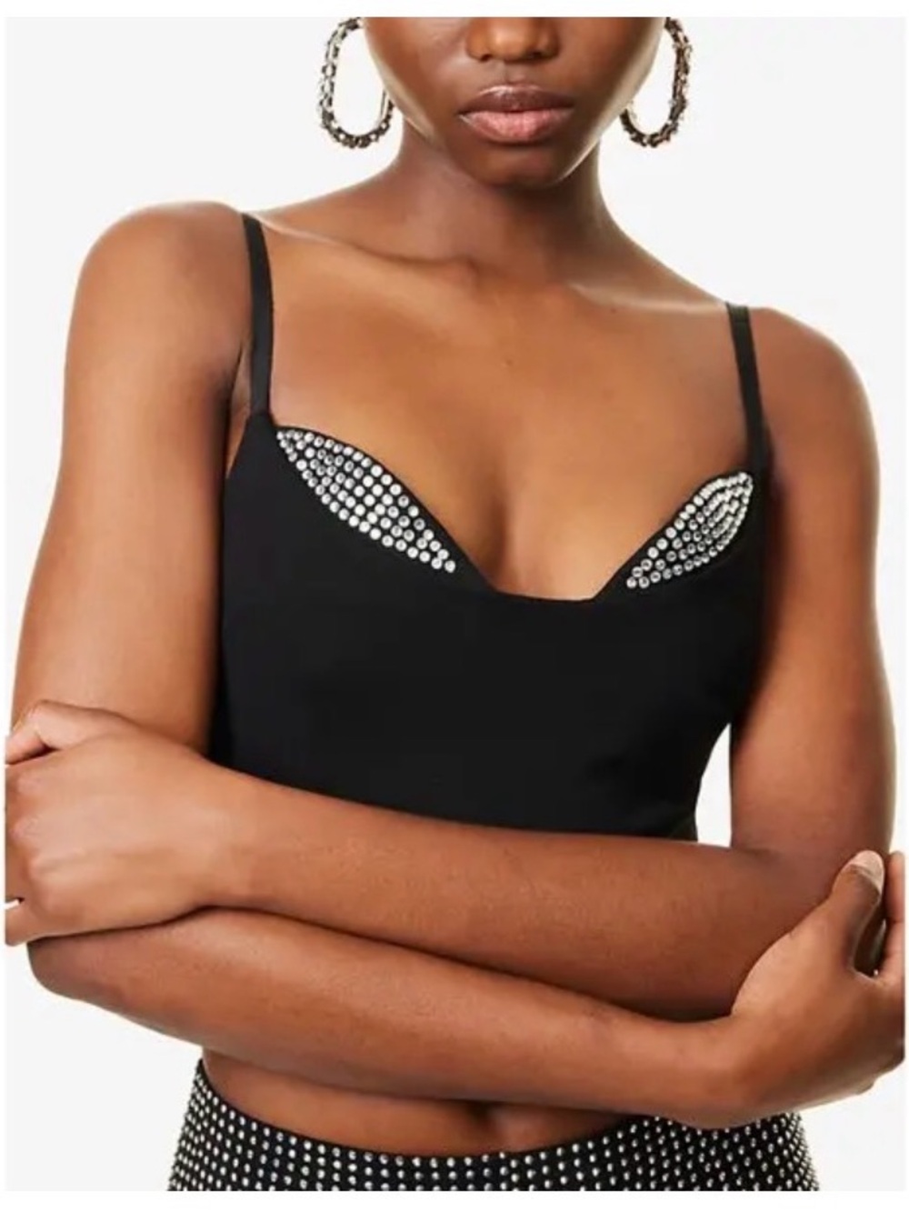 NWT Good American Ponte Crystal-Trim Woven Bralette Top - size large